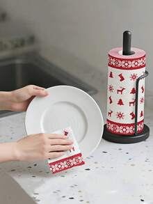 Weihnachts-Küchenpapier, dreischichtige verstärkte Rolle, Einweg-Küchen-Reinigungspapier für Trocken- und Nassreinigung, Einweg-Küchentücher, waschbare Trocken- und Nassreinigungsutensilien, zufällige Stilauswahl, Weihnachts-Haushaltsreinigungsutensilien, Weihnachtsgeschenke, Weihnachts-Dekorationspapierhandtücher