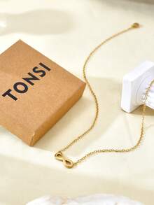 TONSI 1 件优雅简约 8 字形不锈钢 18K 镀金项链，简约百搭吊坠项链适合日常佩戴、约会、送给朋友、家人、生日的礼物