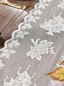 1 pieza Camino de mesa de encaje tejido de Navidad, con elementos de árbol de Navidad, diseño minimalista clásico, adecuado para la cocina, decoración de mesa del comedor, decoración navideña