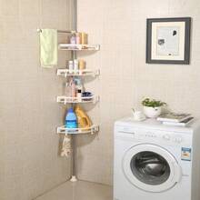 4-Tier Shower Corner Caddy Tension Pole Rod Bathroom Shelf Organizer Adjustable Storage Rack Stand Shampoo Soap Holder With Towel Bar - White - View 3
