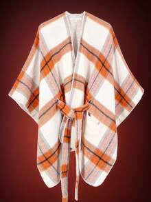 Beautiful Nomad Poncho cardigan casual a cuadros para mujer, otoño/invierno