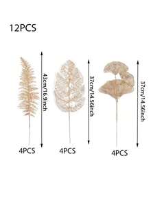 12pcs/24pcs Artificial Gold Leaves Home Wedding Decor DIY Artificial Plant Christmas Decoration, Gift Wrapping, Tabletop Centerpiece, Christmas Tree Ornament Home Decor Christmas Decorations Room Decor