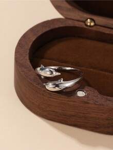 1pc Sterling 925 Silver Fashionable Elegant Cute Double Dolphins Opened Adjustable Finger Ring For Women Daily Wearing Friendship Birthday Party Jewelry Gift