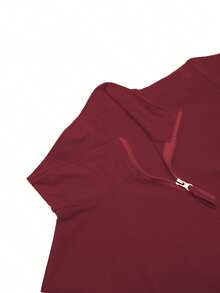 Damen Einfarbiges 2 Stücke Set: Lässiger Langarm-Reißverschluss-Hoodie und Hose mit Kordelzug und Schlitz, gerade Beinform, Frühling - Bordeaux - Übersicht 3