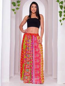 Long  Printed Skirt - 紅色 - 查看 5