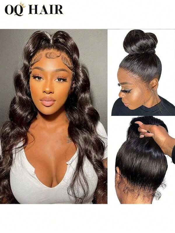 OQ Peluca de onda corporal 360 con cordones invisibles, pre-cortada con encaje, pre-decolorada, con correa InvisiFit sin pegamento, de 180 de densidad, de 14 a 26 pulgadas de color natural, con regalos, envío gratis para uso diario natural, de alta calidad, amigable para principiantes, para Halloween, para mujeres