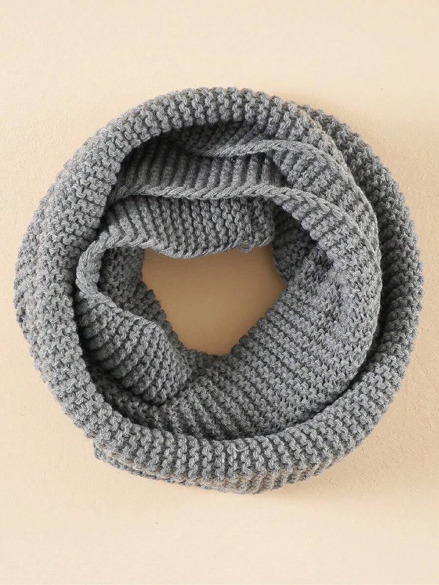 1 件儿童针织保暖围巾，适合秋冬季日常穿着 - 灰色 - 查看 1