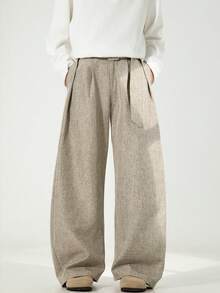 Three Dimensional Pleated And Drooping Curved Knife Trousers For Men In Autumn, With A Loose Straight Leg Silhouette And A Waistband For Casual Wear