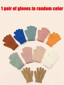 12/1 Paio di guanti invernali caldi per bambini - guanti a maglia morbida a dita intere per climi freddi con polsini elastici, disponibili in più colori (nero mostrato), adatti per bambini e bambine, lavare a mano, protezione dal freddo (colore casuale dei guanti)