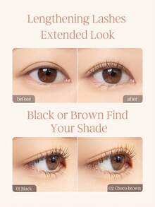 Dasique Lengthening Mascara - Brown, Curling & Volumizing, Long-Lasting, Waterproof & Sweat-Proof, Smudge-Proof, Suitable For Beginners, Easy To Apply, Professional Eye Makeup, Ideal For Graduation, Birthday, Holidays, Fashion-Conscious Women, Holiday Essential, Christmas Gift, Back-To-School Fashion Brand Cosmetics - 01 Black - 查看 4