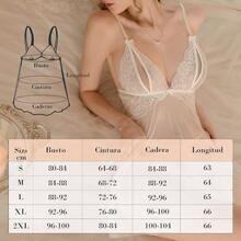 Lenceria Mujer Ertica, Erotica para Mujer de Encaje, Ropa Interior de 2 Piezas con Tanga, Camisn Transparente, Tallas S - XL - XL + Blanco - Ver 10