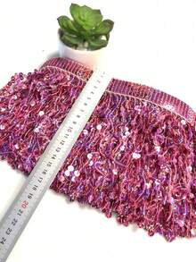 2/10 Size, 15cm Sequin Tassel Lace Trim, Sequin Ribbon Fringe Fabric, Latin Dance Costume, Stage Curtain Lace, DIY Craft (No Cardboard) - Multicolor - View 14
