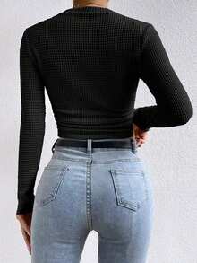 Women's Round - Neck Long - Sleeve Knit Top For Spring  Fall Casual, Shopping Wear - 黑色 - 查看 3