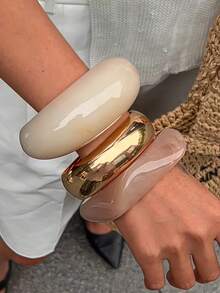 3pcs/Set Exaggerated Asymmetrical Resin Semi-Transparent Bracelet For Women, Unique & Versatile - Multicolor - View 2