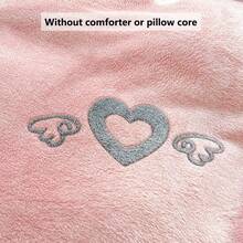 3 件套加厚保暖双面羊毛床上用品套装 - 心形 + 彩虹条纹印花图案 | 1 件羽绒被套，2 件枕套，不含被子或枕头 | 舒适温暖，锁热透气，冬季必备床上用品 - 愛心翅膀 - 查看 7