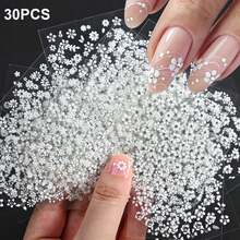 30 Sheets 3D Holographic Floral Nail Art Stickers - Self-Adhesive White Flower & Vine Leaf Decals, Glossy Finish Irregular Shapes For DIY Manicure, Women & S Nail Decor, Nail Stickers For Nail Art, Manicure Accessories, Selfadhesive Decals - 白色 - 查看 6