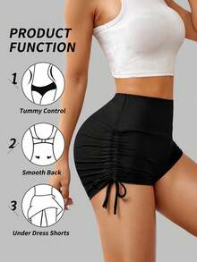 1 chiếc quần legging yoga dáng lửng 2/3, có dây rút bên hông, không nhăn, quần short thường ngày đa năng. - màu đen - Xem 2