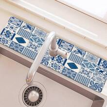 1 pieza Alfombrilla antideslizante para grifos con diseño vintage de flores y cuadros, hecha de goma de gel de sílice, apta para grifos de baño y cocina - Multicolor - Ver 17