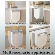 1pc Bathroom Wastebasket, Cabinet Door-Hanging Trash Can, Foldable Wall-Mounted Trash Can, Waste Paper Basket, Bathroom And Kitchen Garbage Bin - Multicolor - View 5