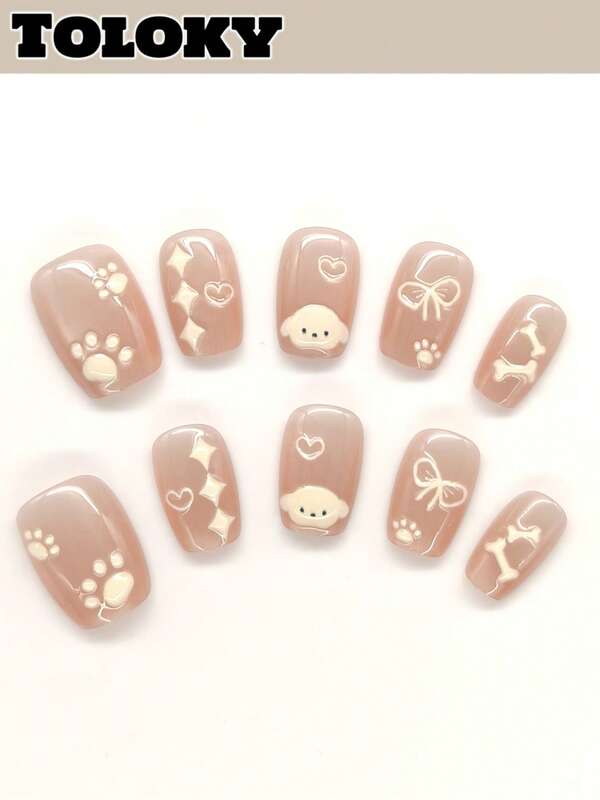 10pcs Handmade Press On Nails Short Nails Square Nails Tips Pink Star Cute Hand-Painted With 3pcs Nail Art Tools Nail Glue Nail Supplies Fake Nails For Women And Girls To Party Travel Daily School Dog Dog Paw Bows Loving Heartt Press On Nails Nail Supplies Nails Press On Nail Charms Press On Nails Short Fake Nails Nail Accessoriesnail Art