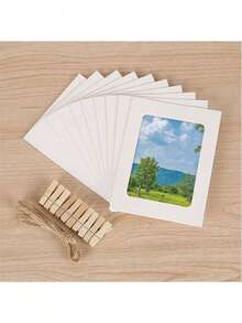 21pcs/Set Vintage Paper Photo Frames, Flag Banner Home Decor With Clips And Jute Rope, Suitable For Wedding, Anniversary, Birthday, Holiday Party, Home Decor, Desktop DIY Decoration (10 Frames + 10 Clips + 1 Jute Rope)