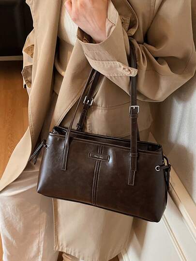 حقيبة كتف/إبط هوبو من الجلد المزيت بطراز قديم، حقيبة تنقل موضة خريف/شتاء 2025 الجديدة، حقيبة سعة كبيرة بسيطة مناسبة للعمل والأنشطة اليومية والسفر، عملية