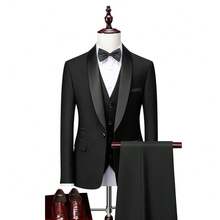 Men's Suit, Elegant Men's Suit Tuxedo Suit, Wedding Suit, Business Suit, Business Casual, With A Lapel Jacket, Vest Matching Trousers, Pure Color Simple And Atmospheric Design, Suitable For Daily Leisure, Holiday Activities, Business, Weddings, Balls, Commuting To Work And Other Occasions To Wear, But Also A Gift For A Boyfriend Or Husband. - 黑色 - 查看 3