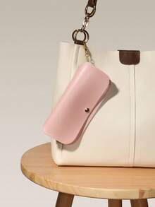 1pc Unisex Maillard Leather Portable Lightweight Snap Eyeglass Case, Can Be Hung On Bags, Convenient To Carry, Suitable For Multiple Scenarios - Black - View 6