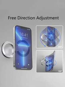 1个磁性指环支架，三段式双面磁吸，超轻薄，磁力强劲，360°旋转，可折叠，适用于任何墙面，可折叠指环手机支架，合金材质，便携通用，桌面创意设计，解放双手，适用于办公室、厨房、浴室、床头、健身房、汽车等场所。