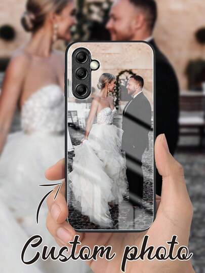 1pc Customized Anti-Slip Anti-Shock Full Coverage Tempered Glass Phone Case With Wedding, Couple, Family Photos, Suitable For A15/A14/A13 S23 22 Ultra/11 XR 12 13 14 15 16Pro Max, Gifts For Wife And Husband,Season Picks,2025phonecase