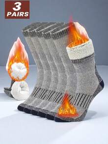 3 Pairs Merino Wool Hiking Socks, Crew Neck Winter Boot Socks, Unisex