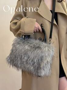 Furry Shoulder Bag For Women, Fuzzy Faux Fur Large Tote Handbag, Cute Soft Fluffy Purse Shoulder Crossbody Bag, Lightweight Puffy Hobo Bag With Compartments, Quilted Shoulder Bag, Winter Faux Fur Bag, Fuzzy Purses And Handbags - Multicolor - View 9