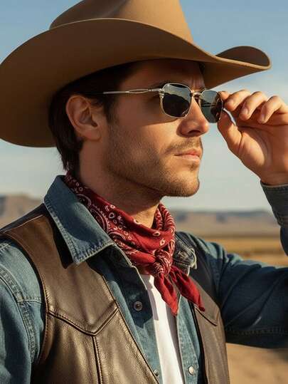 1 par de gafas de moda con montura cuadrada pequeña y estilo vaquero retro para hombres