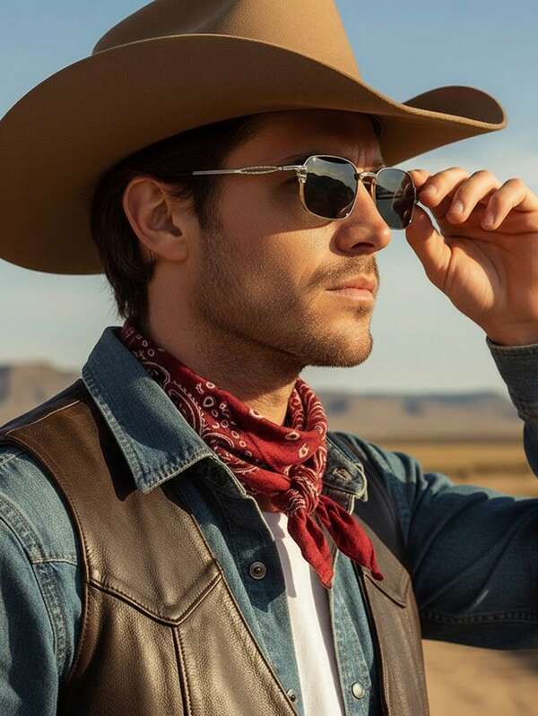 1 par de gafas de moda con montura cuadrada pequeña y estilo vaquero retro para hombres