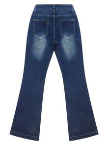 Women's Stretch Blue Low-Rise Flared Jeans, Y2K Fashion Vintage Casual, 2026 Spring And Summer, New Year And Valentine. - Dark - View 9