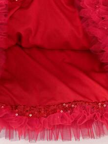 Young Girl Contrast Sequin Mesh Hem Party Dress - Red - View 10