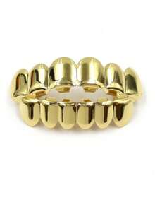 1/2 szt. 18-karatowych złotych, srebrzystych, platerowanych zębów HIP HOP, zestaw grilli na górne i dolne zęby z silikonem, prawdziwe błyszczące zestawy zębów wampira, modne stroje hiphopowe, złote aparaty ortodontyczne, osiem zębów, pozłacane aparaty ortodontyczne, dekoracja zębów na Halloween, modna, kreatywna i fajna biżuteria dentystyczna w stylu hip-hop