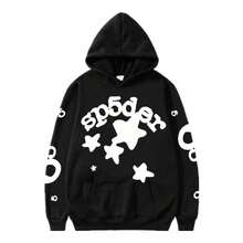 Fashionable Casual Hoodie With Creative Star-Shaped Pattern And Letter Decoration, Comfortable And Casual Sportswear Style Hooded Shirt - 黑色 - 查看 2