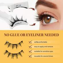 1对/套CC卷翘磁性假睫毛套装，含专业睫毛夹，可重复使用，无需胶水，懒人必备，自然卡通睫毛夹混合设计，3D浓密假睫毛条，提升眼部轮廓，适合日常佩戴、工作、学习、旅行、派对等场合，是送给女性的理想礼物，也是圣诞节送给女性的绝佳选择。 - 黑色 - 查看 11