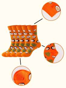 6/10/12/16 Pairs Assorted Fruit Pattern Mid-Calf Socks, Comfortable Soft Polyester Blend, Suitable For Daily Casual Outdoor Wear, Great Gift For Family, Friends And Colleagues, Unisex, Autumn/Winter