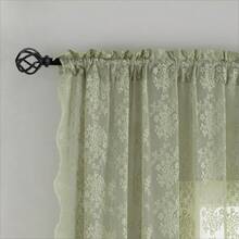 Sage Green Lace Curtains 54 Inch Length 2 Panels, Romantic Floral Pattern, Short Sheer, Bedroom, Laundry Room, Filtering, Boho Kitchen Small Window Treatments, W52 X L54, Sage - Olive Green - View 8