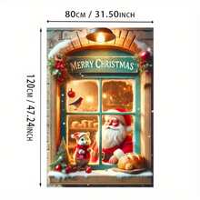 1 pieza/Decoración de cubierta de ventana con tema navideño, hecha de poliéster, con texto "Feliz Navidad", los patrones incluyen Papá Noel, pequeños animales con disfraces navideños, pájaros, pan, bolas de Navidad, pequeños árboles de Navidad y otros elementos, adecuado para decoración del hogar o la tienda durante la Navidad, decoración interior y exterior del hogar, decoración navideña - Multicolor - Ver 3