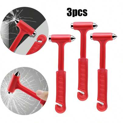 Tatukiko 2/3pcs Car 2-In-1 Safety Hammer, Solid Multi-Function Emergency Escape Tool With Long Handle, Car Window Breaker