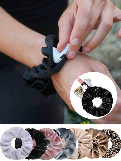 Taschenscrunchies Haargummis mit verstecktem Reißverschluss, multifunktionale Haargummi-Aufbewahrungstasche - tragbarer Geldversteck & Organizer, Scrunchie Haargummi, Reißverschluss-Taschenscrunchies, eleganter Stoff-Haargummi mit versteckter Tasche, elastische Haarbänder für Frauen, minimalistischer Stil Urlaubsorganizer, Geldbörse, Brieftasche, Reisezubehör, Zubehöraufbewahrung, Make-up-Organizer Make-up-Etui, für Bargeld, Lippenstift, Münzen, Schlüssel, kleine Artikel, Boho-Vibes