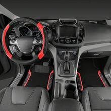 NBTEPEM Leather Steering Wheel Cover And Waterproof Car Floor Mats,Microfiber Universal Car Combo Fit For 95% Sedan,SUV,Cars,14.5-15inch Sporty Anti-Slip Safety Comfortable Design - Black and Pink - 查看 7