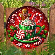 Geek Bar 1 buc. Semn rotund din aluminiu pentru cadou de Crăciun, stil rustic, cu tematică de turtă dulce și acadea, 8x8inch (20x20cm), artă de perete de sărbători pentru interior și exterior, potrivit pentru casă, bar, garaj, cafenea, decorațiuni pentru uși și pereți de grădină, decorațiuni pentru casă, decorațiuni de Crăciun, decorațiuni pentru cameră