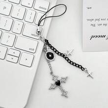 Unik design Halloween-inspirerad, Inspirerad stil, Lyxig, Y2K, Minimalistisk, Hjärtformad Kors Telefonsnodd, Personligt Hängsmycke, Nisch, Telefonrem, Telefonberlock, Nyckelringsberlock, Väskberlock - Svart - Visa 7