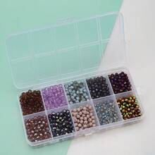 1 盒 10 款 4 毫米玻璃扁珠，DIY 手链、项链、鞋子、帽子、包包、手机链、钥匙扣、工艺品和礼品制作配件 - 10格4mm扁珠(800顆) - 查看 16