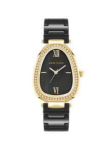 Anne Klein Women's Black Ceramic Bracelet Watch Slim Analog Quartz Watch for Women with Crystal Oval Glossy Black Dial,Ladies' Elegant Wrist Watch with Adjustable Bracelet - 黑色 - 查看 3