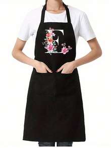 1pc Black Kitchen Cooking Apron, Modern Polyester Oil-Proof Apron, Black Kitchen Apron, Polyester Apron For Garden, Kitchen And Housework Perfect For Home, Restaurant, And Kitchen Cooking